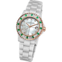 Stuhrling 273s Women Gala Aurora Swiss Quartz Date Swarovski White Ceramic Watch