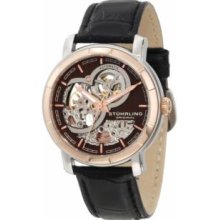 Stuhrling Original 169.33R569 Classic Delphi Automatic Stainless Steel-Rose Gold Case with Brown Dial on Black Leather Strap