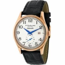 Stuhrling Original 171.32452 Mens Cuvette Automatic Rose Goldtone Case with Silver Dial on Black Leather Strap