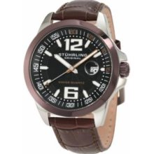 Stuhrling Original 219C.331K68 Mens Automatic Stainless Steel Case with Black Dial-Brown IP Bezel on Brown Leather Strap