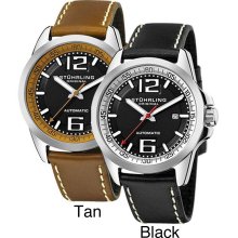 Stuhrling Original Men's Concorso Cabriolet Automatic Black or Brown Tan Silvertone Watch (Black)