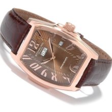 Stuhrling Original Men's Waldorf Tonneau Classic Leather Strap Watch B