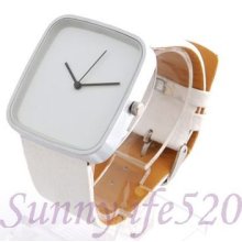 Stylish Square Blank Dial Casual Leather Men Women Lady Wrist Quartz Watch Kevin