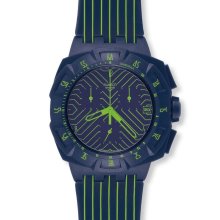 Swatch SUIN401 Men's Fast Run Blue Dial Green Accent Blue Silicon Rubb