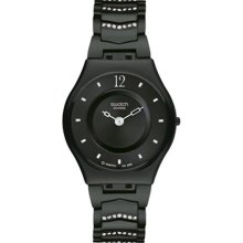 Swatch Women Sfb139ag Swiss Black Band Crystals Watch