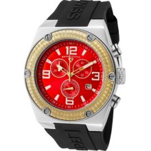 Swiss Legend Men's Throttle Chrono Red Dial Gold Ip Bezel Black Silico