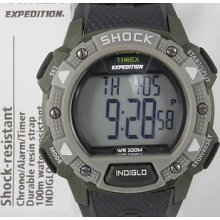 T498979j Timex Expedition Shock Resistant Indiglo Black/green Resin Watch