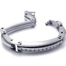 Tb15 Men's Silver Simple Design Stylish Chain Stainless Steel Bracelet Bangle