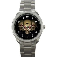 Three Skull Skeleton Goth Sport Metal Watch Gift model 26487378 - Metal