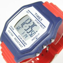 Timex Digital Sport Chronograph Plastic Watch Red Rubber Band