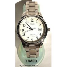 Timex Men Ss Steel Dress Watch Water Resistant Quartz Round Shape Brand