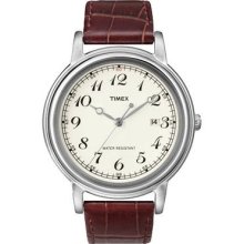 Timex Mens Classics Series Cream Dial Stainless Steel Case Brown Leather Watch