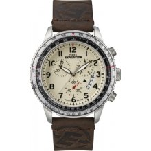 Timex Mens Expedition Military Chronograph Cream Indiglo Dial Brown Watch T49893