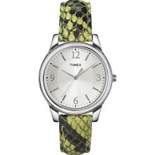 Timex Women's T2p130 Green/black Python Patterned Leather Strap Watch