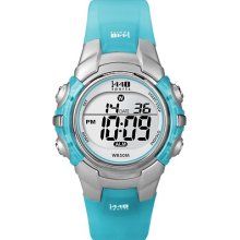 Timex Women's T5k460 1440 Sports Digital Silver/translucent Blue Resin Strap