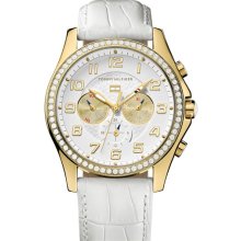 Tommy Hilfiger Crystal Bezel Multifunction Watch, 41mm White/ Gold