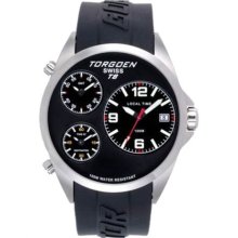 Torgoen Swiss T08301 Men's 45.5Mm Aviation Watch With Triple Time Zone And Black Pu Strap