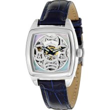 Tremont Mens Skeleton Blue Leather Strap/Mother of Pearl-White Dial Watch - Multi-color - Stainless Steel