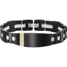 Triton Black Stainless Steel ID Bracelet with 14K Gold and Black Diamonds