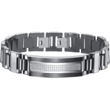 Triton Black Stainless Steel ID Bracelet with Diamonds