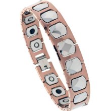 Tungsten Carbide 2-tone Bracelet W/ Diamond Faceted Cushion Links Btn111