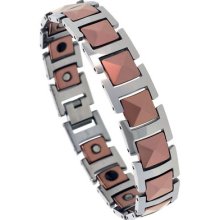 Tungsten Carbide 2-tone Bracelet W/ Triangular Faceted Square Links Btn110