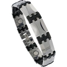 Tungsten Carbide & Ceramic Magnetic Bracelet, 2-tone W/ Bar Links Btn136