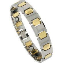 Tungsten Carbide Magnetic Therapy Bracelet, 2-Tone Gun Metal & Gold