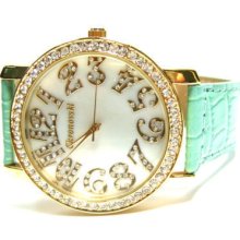 Turquoise Green Strap Women Hip Mens Bling Watch Fag11