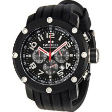 TW Steel Men's Black Stainless Steel Case Black Dial Chronograph Black Rubber Strap Date Display TW134