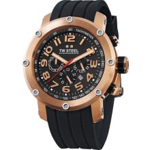 TW Steel Rubber Strap Chronograph Watch Rose Gold/ Black