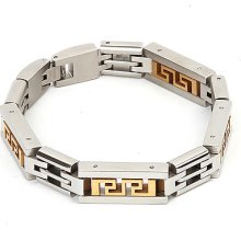 Two-tone Stainless Steel Men's Tribal Cutout Link Bracelet