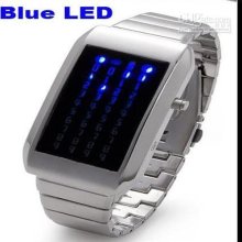 Uaa241 Stainless Steel Case Shine Blue Led Light Digital Date Lady/w