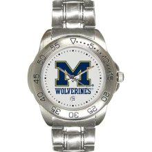 UM Wolverines wrist watch : Michigan Wolverines Sport Watch with Stainless Steel Band