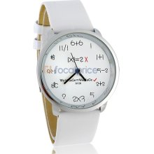 Unisex Analog Watch with PU Leather Strap (White)