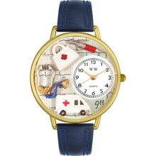 Unisex EMT Navy Blue Leather and Goldtone Watch in Gold ...