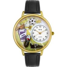 Unisex Soccer Black Padded Leather and Goldtone Watch in Gold ...