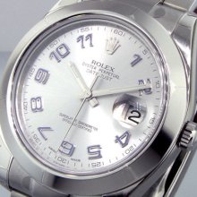 Unworn Mens 41 Mm Rolex Steel Datejust Ll Silver Arabic Dial Model 116300