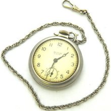 Used Vintage Westclox Scotty Dollar Pocket Watch Running Strong With Chain