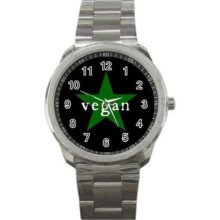 Vegan Green Star Vegetarian Veggie Metal Sports Watch