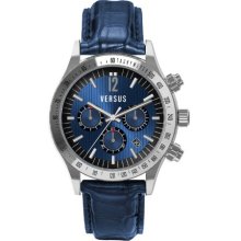 Versus Men's Quartz Watch With Blue Dial Chronograph Display And Blue Leather Strap Sgc02 0012