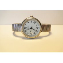 Vintage Anne Klein II Stretch Silver Watch With White Face