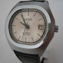 Vintage Auto Steel Lanco Swiss Mens Watch 1960'