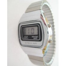 Vintage Lcd Quartz Day & Date Watch By Stellar