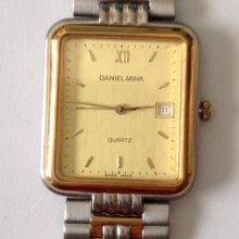 VINTAGE RARE 1970's Daniel Mink Mens Luxury watch two tone and 18k Gold plate