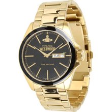 Vivienne Westwood Camden Lock Men's Quartz Watch With Black Dial Analogue Display And Gold Stainless Steel Bracelet Vv063gd