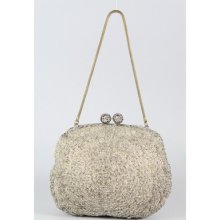 Walborg Champagne Beaded Kiss Lock Evening Handbag