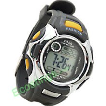 Water Resistant Digital LED Backlight LCD Screen Plastic Gray Sports Alarm Watch