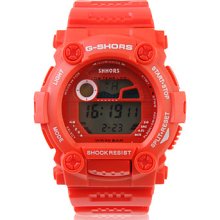 Waterproof Sporty Single Movement Stop Digital Automatic Watch with Night Light - Red