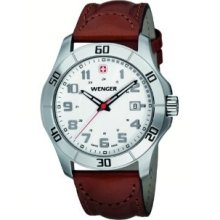 Wenger Mens Watch 70480 With White Dial And Brown Leather Strap